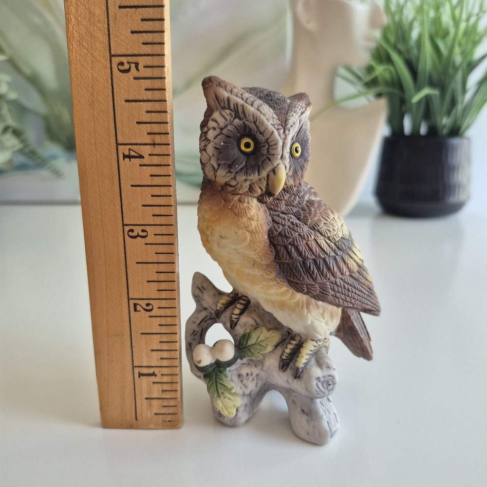 Vtg Handpainted Porcelain Bisque Lefton Horned owl on Tree Branch Figurine Japan